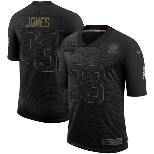 Men's Green Bay Packers #33 Aaron Jones 2020 Black Salute To Service Limited Stitched Jersey